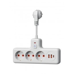 Удлинитель с сетевым фильтром 3х0.3м 10А 2USB + 1USBC 2500Вт ПВС 3х1 компакт бел. КОСМОС FRKsm0.3m-3g(W)USB