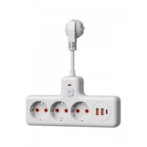 Удлинитель с сетевым фильтром 3х0.3м 10А 2USB + 1USBC 2500Вт ПВС 3х1 компакт бел. КОСМОС FRKsm0.3m-3g(W)USB