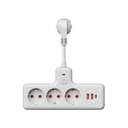 Удлинитель с сетевым фильтром 3х0.3м 10А 2USB + 1USBC 2500Вт ПВС 3х1 компакт бел. КОСМОС FRKsm0.3m-3g(W)USB