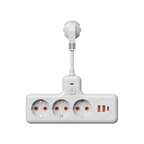 Удлинитель с сетевым фильтром 3х0.3м 10А 2USB + 1USBC 2500Вт ПВС 3х1 компакт бел. КОСМОС FRKsm0.3m-3g(W)USB