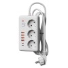 Удлинитель с сетевым фильтром 3х3м 10А 4USB + 2USBC 2500Вт ПВС 3х1 прямоуг. бел. КОСМОС FKsm3m-3gPF(W)USB