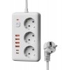 Удлинитель с сетевым фильтром 3х1.5м 10А 4USB + 2USBC 2500Вт ПВС 3х1 прямоуг. бел. КОСМОС FKsm1.5m-3gPF(W)USB
