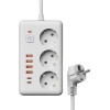 Удлинитель с сетевым фильтром 3х1.5м 10А 4USB + 2USBC 2500Вт ПВС 3х1 прямоуг. бел. КОСМОС FKsm1.5m-3gPF(W)USB