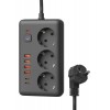 Удлинитель с сетевым фильтром 3х5м 10А 4USB + 2USBC 2500Вт ПВС 3х1 прямоуг. черн. КОСМОС FKsmPR-5m-3g(B)USB