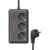 Удлинитель с сетевым фильтром 3х5м 10А 4USB + 2USBC 2500Вт ПВС 3х1 прямоуг. черн. КОСМОС FKsmPR-5m-3g(B)USB