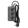Удлинитель с сетевым фильтром 3х1.5м 10А 4USB + 2USBC 2500Вт ПВС 3х1 прямоуг. черн. КОСМОС FKsm1.5m-3gPF(B)USB