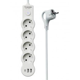 Удлинитель 3х1.5м с заземл. 10А IP20 USB 2500Вт 220В ПВС 3х1 с выкл. бел. КОСМОС YKsm1.5m4g-Z-VU10А-W