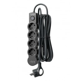 Удлинитель 3х3м с заземл. 10А IP20 USB 2500Вт 220В ПВС 3х1 с выкл. черн. КОСМОС YKsm3m4g-Z-VU10А-B