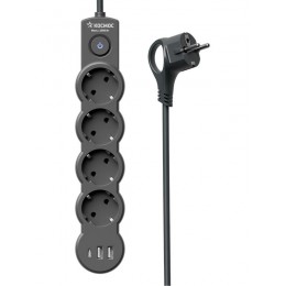 Удлинитель 3х3м с заземл. 10А IP20 USB 2500Вт 220В ПВС 3х1 с выкл. черн. КОСМОС YKsm3m4g-Z-VU10А-B