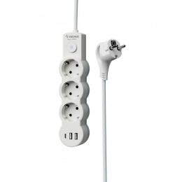 Удлинитель 3х1.5м с заземл. 10А IP20 USB 2800Вт 220В ПВС 3х1 с выкл. бел. КОСМОС YKsm1.5m3g-Z-VU10А-W