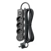 Удлинитель 3х5м с заземл. 10А IP20 USB 2800Вт 220В ПВС 3х1 с выкл. черн. КОСМОС YKsm5m3g-Z-VU10А-B