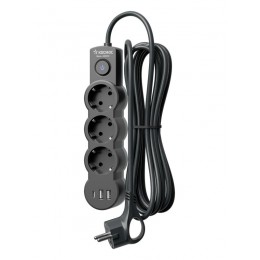 Удлинитель 3х3м с заземл. 10А IP20 USB 2800Вт 220В ПВС 3х1 с выкл. черн. КОСМОС YKsm3m3g-Z-VU10А-B
