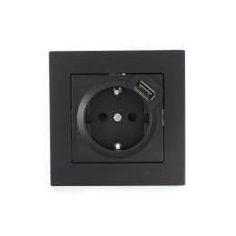 Розетка 1-м СП Vesna с заземл. с заряд. устройством USB механизм черн. бархат LEZARD 742-4288-181