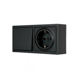 Блок выключатель 1-клав. и розетка 1-местн с заземл. LETO черн. бархат горизонталь LEZARD 752-4200-170BAP