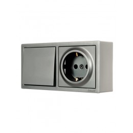 Блок выключатель 1-клав. и розетка 1-местн с заземл. LETO платина горизонталь LEZARD 752-3500-170BAP