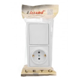 Блок выключатель 1-клав. и розетка 1-местн с заземл. LETO белый горизонталь LEZARD 752-0200-170BAP