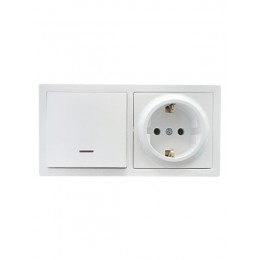 Блок выключатель 1-клав. с инд. и розетка 1-местн с заземл. LETO бел. горизонталь LEZARD 752-0200-170BIP