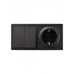 Блок выключатель 2-клав. и розетка 1-местн с заземл. LETO черн. бархат горизонталь LEZARD 752-4200-170BKP