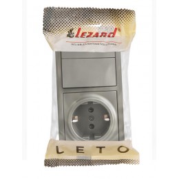 Блок Выключатель 2-клав. и розетка 1-местн с заземл. LETO платина горизонталь LEZARD 752-3500-170BKP