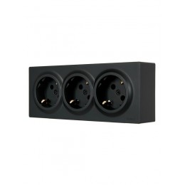 Розетка 3-мест. с заземл. LETO закрытый корпус ПБТ черн. бархат LEZARD 752-4200-127BUP