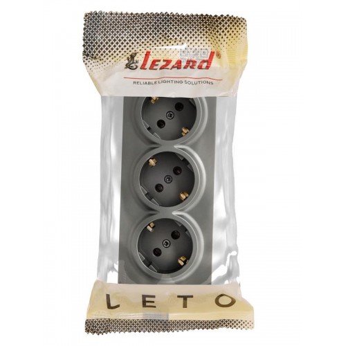Розетка 3-мест. с заземл. LETO закрытый корпус ПБТ платина LEZARD 752-3500-127BUP