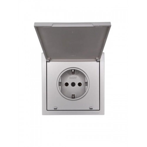 Розетка 1-мест. с/з с крышкой ПБТ СП ZIMA IP20 16А безвинт. зажим сер. матов. LEZARD 704-7488-123BQC
