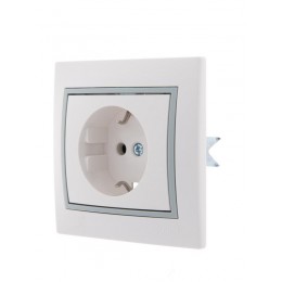 Розетка 1-м СП Mira 16А IP20 с заземл. с сер. вставкой керамика бел. LEZARD 701-0215-122