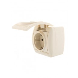 Розетка 1-м ОП Nata 16А IP20 с заземл. с защ. крышкой керамика крем. LEZARD 710-0300-123