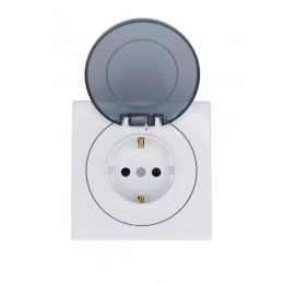 Розетка 1-м СП OSEN с заземл. с крышкой ПБТ бел. LEZARD 743-0288-123B