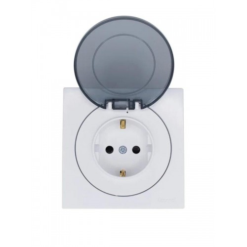 Розетка 1-м СП OSEN с заземл. с крышкой ПБТ бел. LEZARD 743-0288-123B