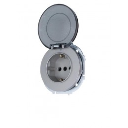 Розетка 1-м СП OSEN с заземл. с крышкой ПБТ механизм сер. матов. LEZARD 743-7488-123B
