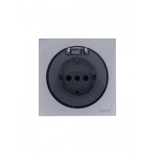 Розетка 1-м СП OSEN с заземл. с крышкой ПБТ механизм сер. матов. LEZARD 743-7488-123B