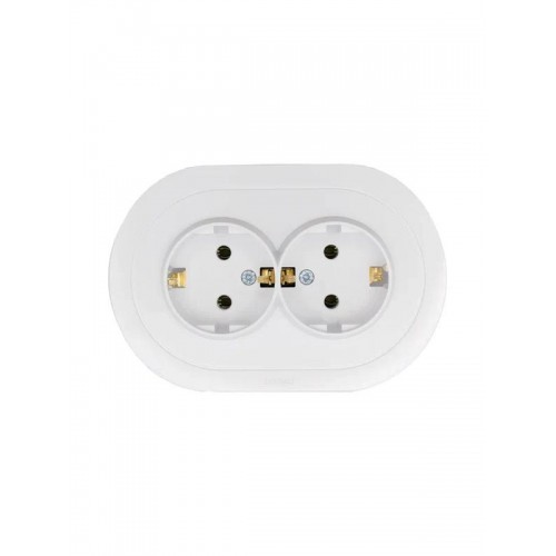 Розетка 2-м СП OSEN с заземл. ПБТ круглая механизм бел. LEZARD 744-0200-127B