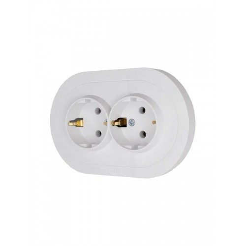 Розетка 2-м СП OSEN с заземл. ПБТ круглая механизм бел. LEZARD 744-0200-127B