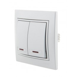 Выключатель 2-кл. СП Mira 10А IP20 с подсветкой со вставкой сер. метал. LEZARD 701-1010-112