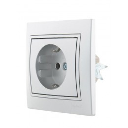 Розетка 1-м СП Mira 16А IP20 с заземл. со вставкой керамика сер. метал. LEZARD 701-1010-122