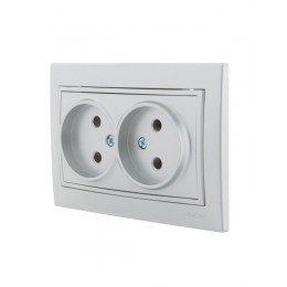Розетка 2-м СП Mira 16А IP20 без заземл. со вставкой керамика сер. метал. LEZARD 701-1010-128