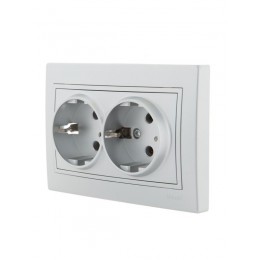 Розетка 2-м СП Mira 16А IP20 с заземл. со вставкой керамика сер. метал. LEZARD 701-1010-127