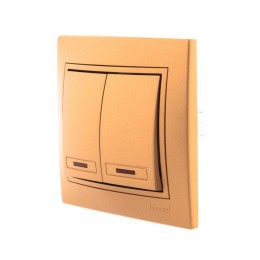 Выключатель 2-кл. СП Mira 10А IP20 с подсветкой со вставкой зол. метал. LEZARD 701-1313-112