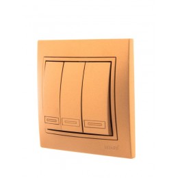 Выключатель 3-кл. СП Mira 10А IP20 со вставкой зол. метал. LEZARD 701-1313-109