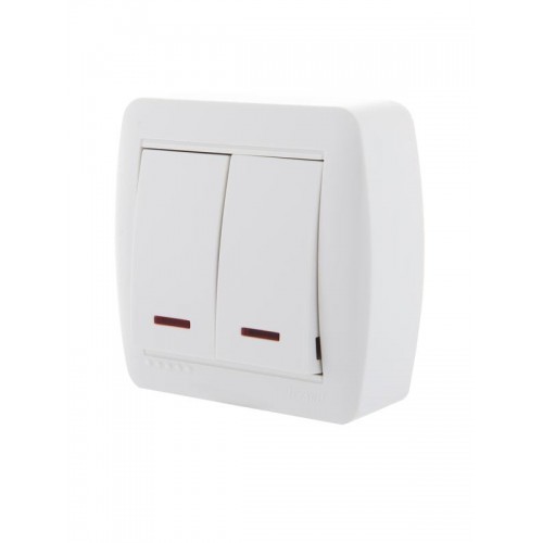 Выключатель 2-кл. ОП Demet 10А IP20 с подсветкой бел. LEZARD 711-0200-112