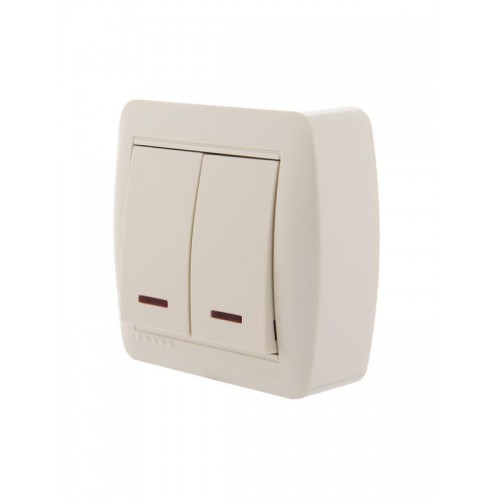Выключатель 2-кл. ОП Demet 10А IP20 с подсветкой крем. LEZARD 711-0300-112