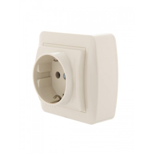 Розетка 1-м ОП Demet 16А IP20 с заземл. керамика крем. LEZARD 711-0300-122