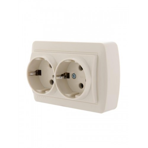 Розетка 2-м ОП Demet 16А IP20 с заземл. закрыт. корпус керамика крем. LEZARD 711-0300-127