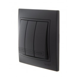 Выключатель 3-кл. 1п СП Mira 10А IP20 со вставкой черн. бархат LEZARD 701-4242-109