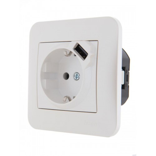 Розетка 1-м СП Karina 16А с заземл. с заряд. устройством USB механизм жемчуж./бел. перламутр. LEZARD 707-3088-181