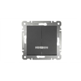 Выключатель 2-кл. СП Karea 10А IP20 с подсветкой механизм дым. металлик Makel 57050023