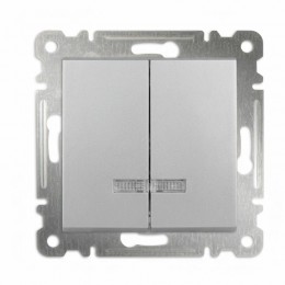 Выключатель 2-кл. СП Karea 10А IP20 с подсветкой механизм серебр. Makel 57065023