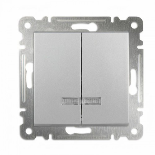 Выключатель 2-кл. СП Karea 10А IP20 с подсветкой механизм серебр. Makel 57065023