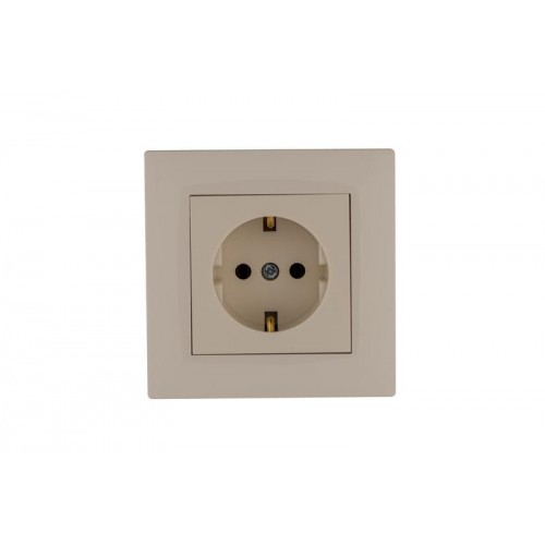 Розетка 1-м Karea RIZZ с заземл. керамика крем Makel 88010008